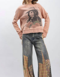 Blue Velvet - Women's Sitting Bull Print Long Sleeve Pullover