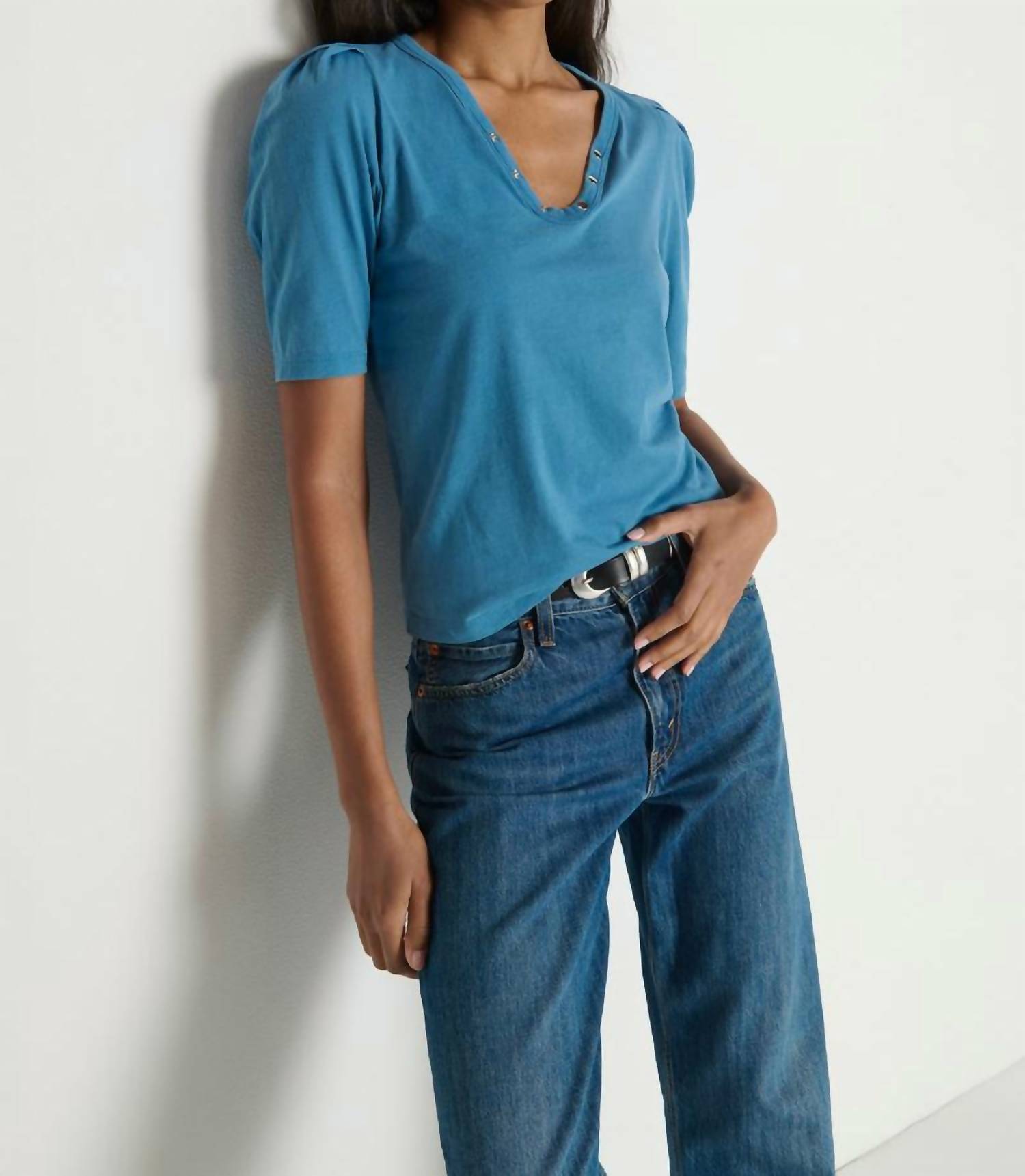 Nation LTD Nahal Top in indigo - women's t-shirt - detail view