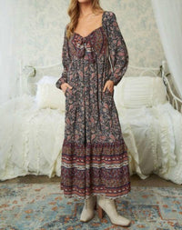 DAVI & DANI Long Sleeve Floral Print Maxi Dress in paisley and ditsy floral - women's dress