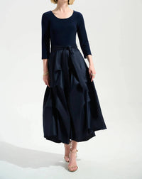 Joseph Ribkoff - Pleated Taffeta Midi Fit And Flare Dress