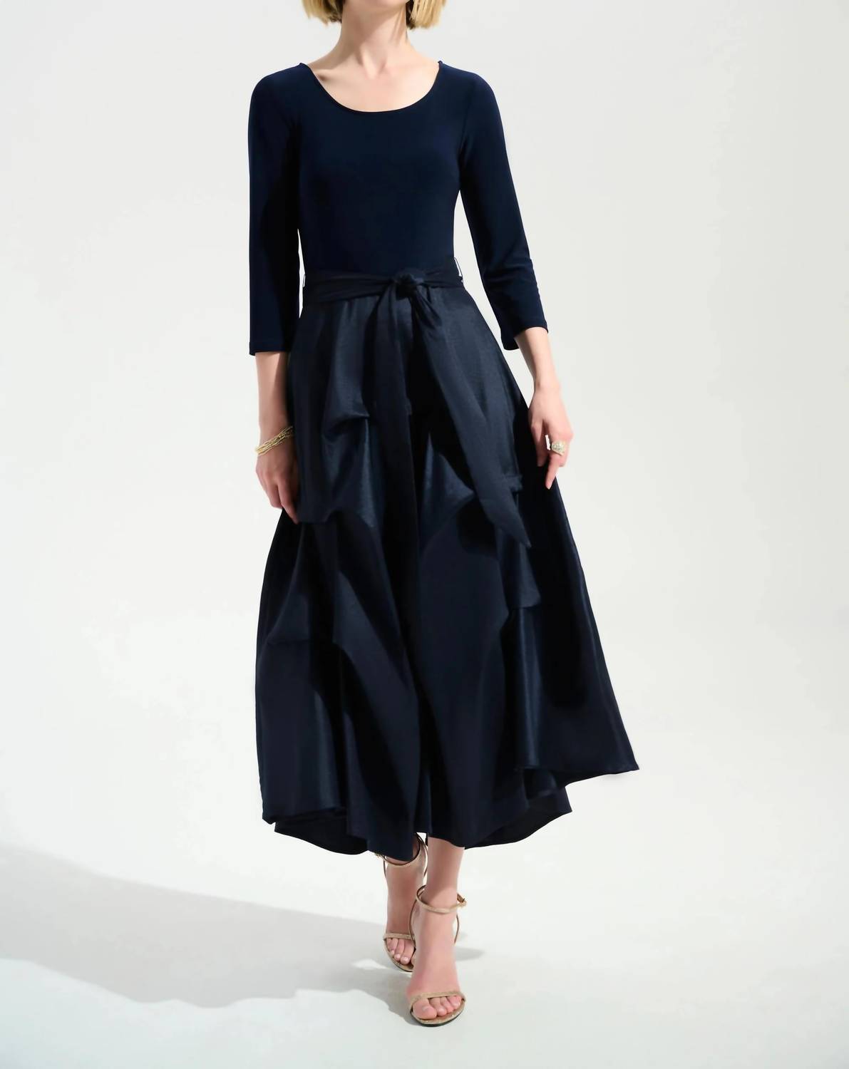 Joseph Ribkoff - Pleated Taffeta Midi Fit And Flare Dress