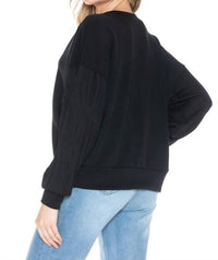 ariella V-neck Top With Contrast Sleeve in black - women's sweater - detail view