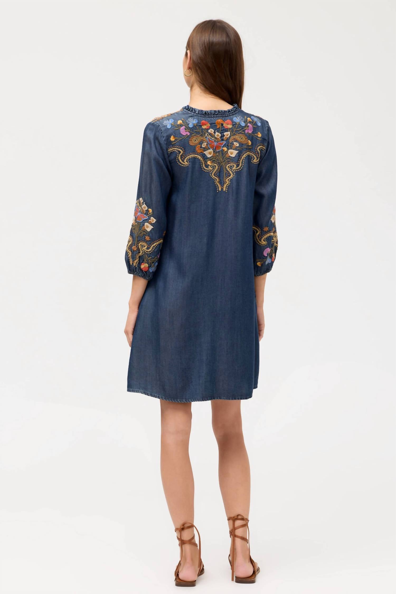 Johnny Was Ruffle Field Durago Dress in denim blue - women's dress - alternate view