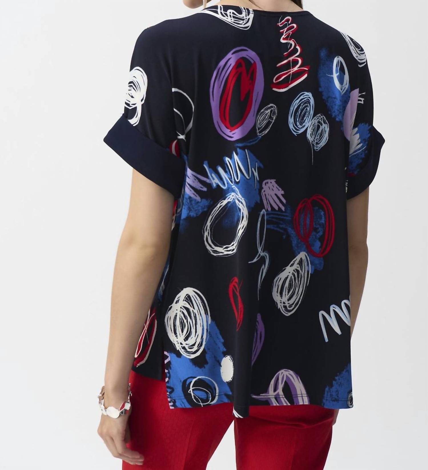Joseph Ribkoff - Abstract Boat Neck Top