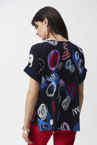 Joseph Ribkoff - Abstract Boat Neck Top