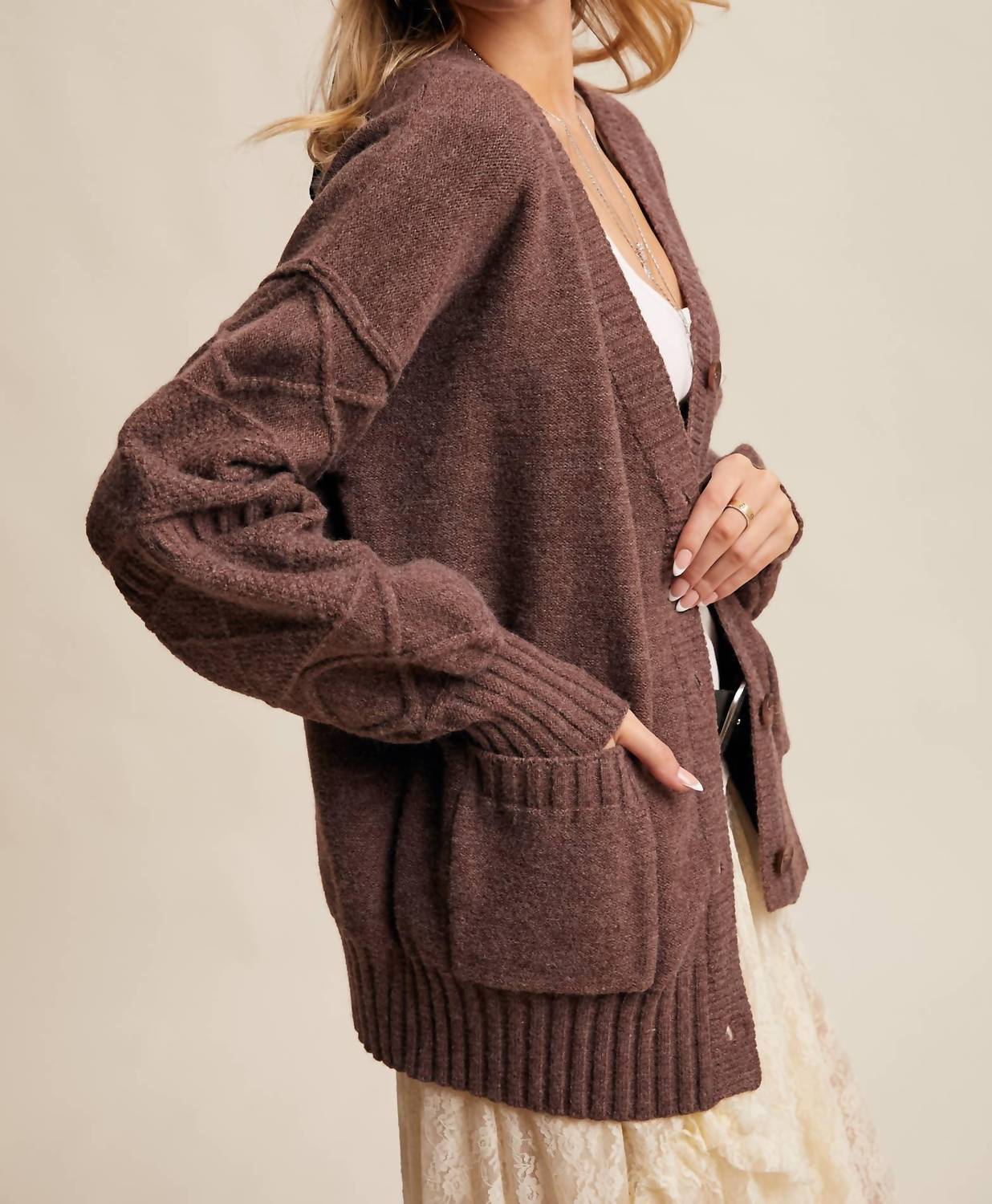 Listicle - Textured Knit Button-Front Cardigan
