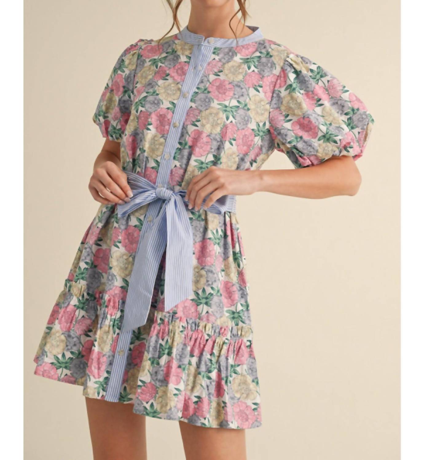 Jodifl Bitsy Mini Dress in pink blue green - women's dress - alternate view
