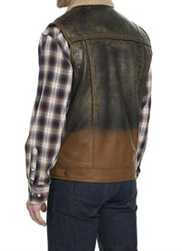 Cripple Creek Men's Leather Snap Ombre Sherpa Lined Vest in chocolate dip - men's item - detail view