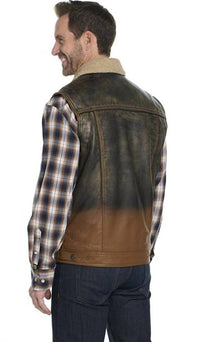 Cripple Creek Men's Leather Snap Ombre Sherpa Lined Vest in chocolate dip - men's item - alternate view