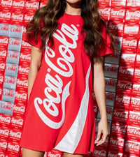 QUEEN OF SPARKLES Coca Cola Logo Tee Dress in red - women's dress
