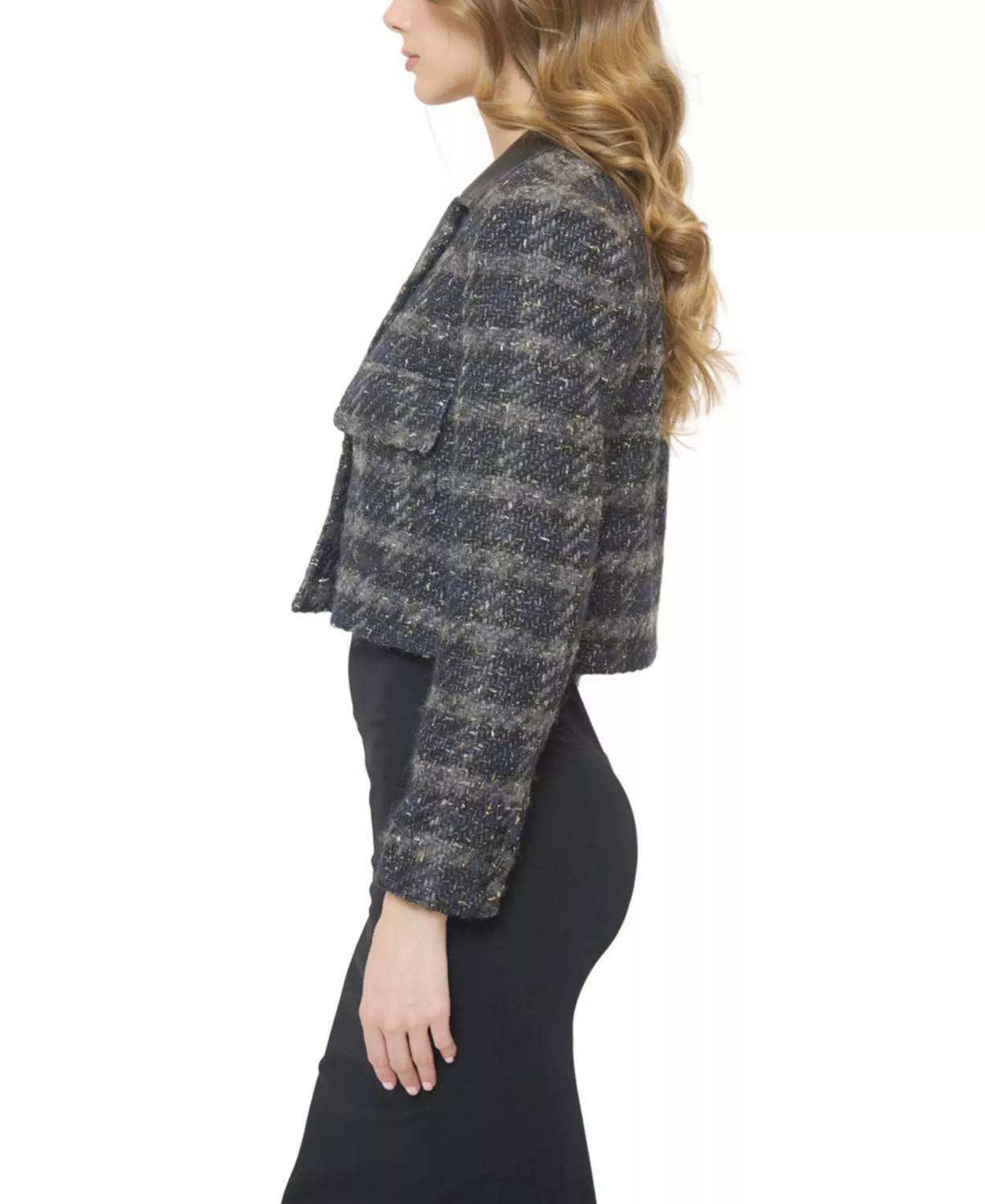 Central Park West Colette Lurex Houndstooth Jacket in black - women's jacket - detail view