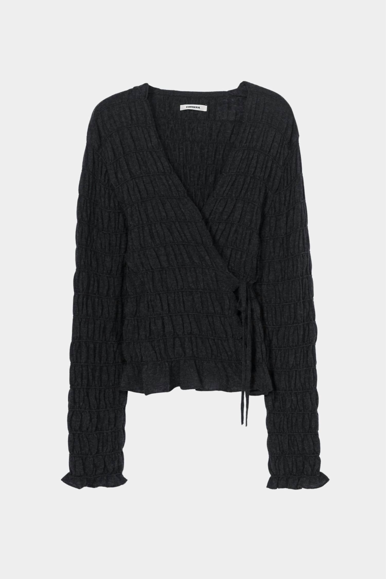 Cordera Merino Wool Gathered Cardigan in anthracite - women's cardigan - view 4