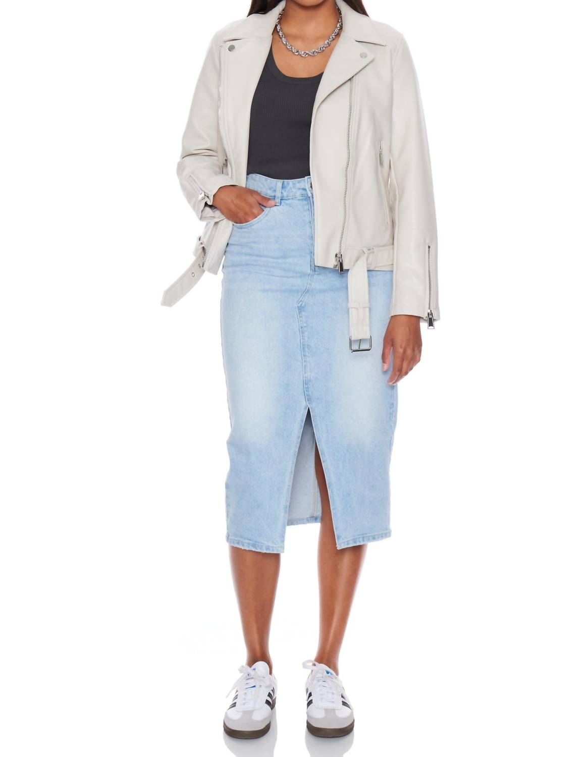 WithBlack Melissa Faux Leather Biker Jacket in cream - women's jacket - alternate view