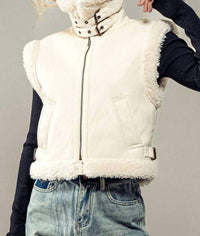 Urban Daizy Sherpa Lined Cropped Vest in ivory - women's jacket - detail view