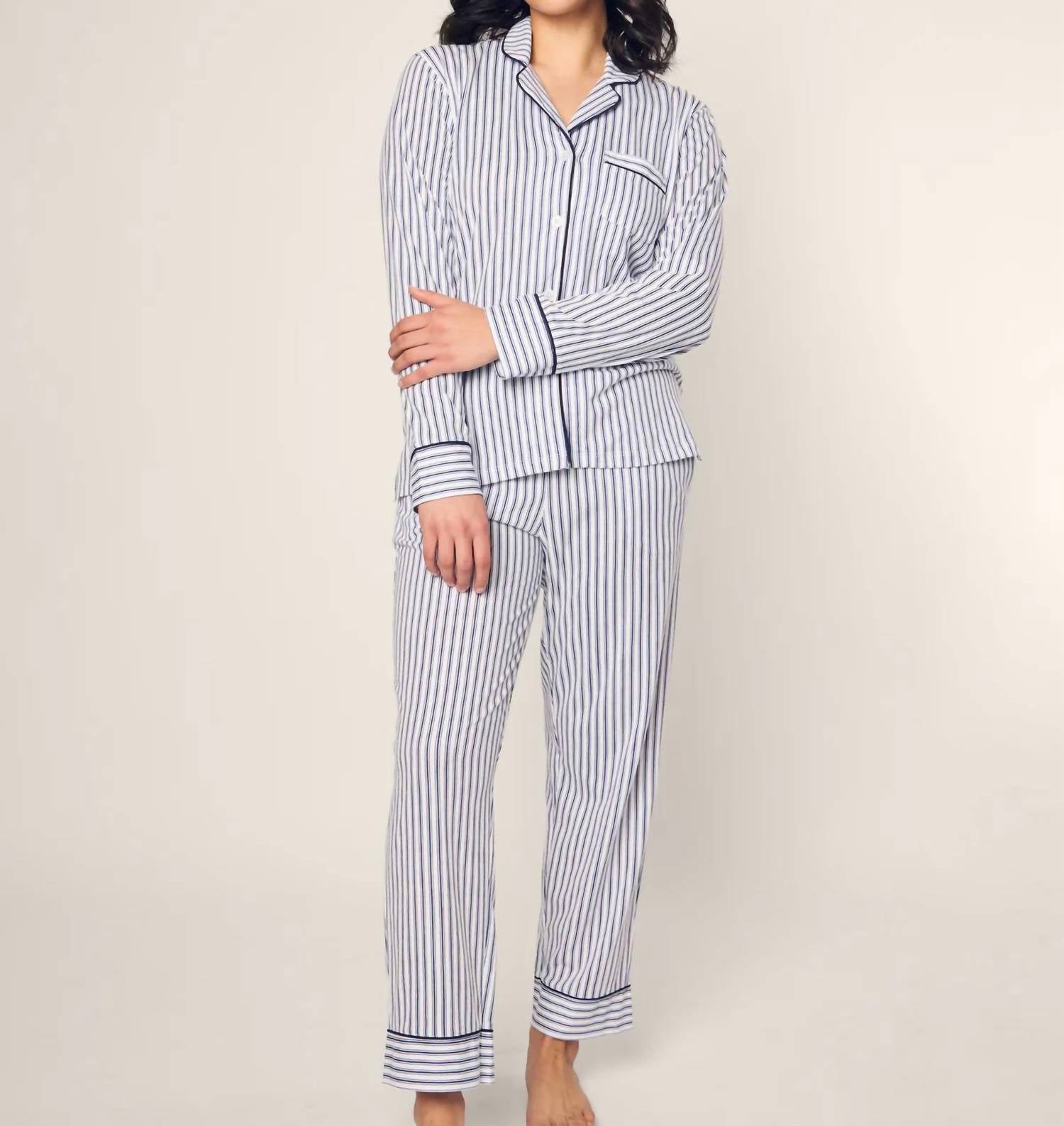 Petite Plume French Ticking Pajama Set in french navy - women's intimate