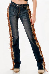 Grace In La - Tassel Trim Sides Mid-Rise Boot Cut Jean - 32"