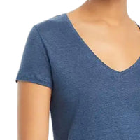 MAJESTIC FILATURES Stretch Linen Short Sleeve Semi Relaxed V-Neck Tee in bleu taormina - women's t-shirt - detail view