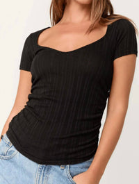 PROJECT SOCIAL T Dylana Pointelle Sweetheart Neck Tee Top in black - women's t-shirt