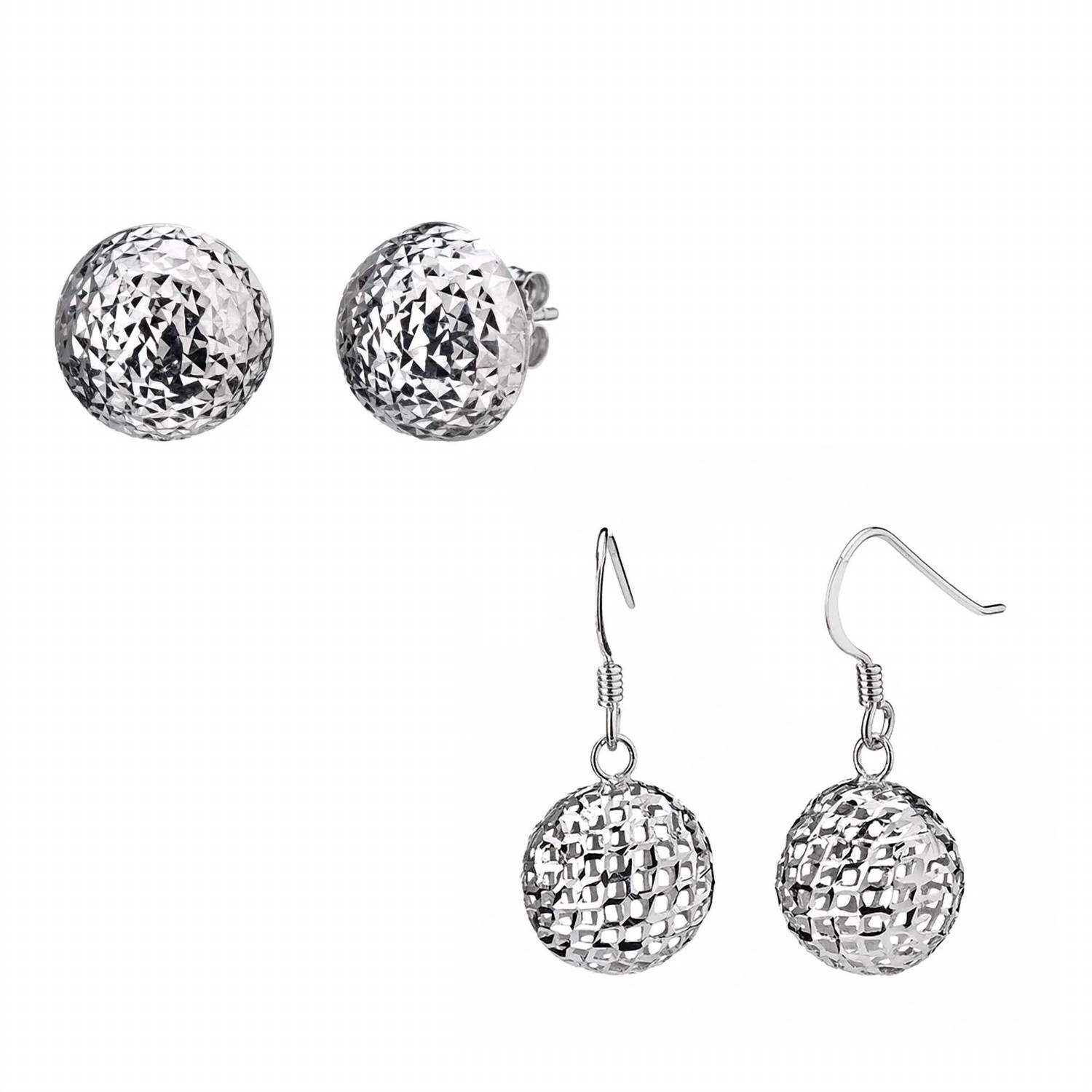 Gold & Honey - Women's Set Of Mesh Drop And Diamond Cut Stud Earrings