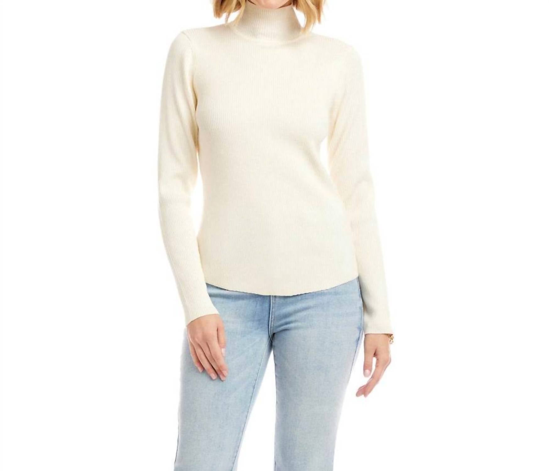 Karen Kane Ribbed Turtleneck Sweater in cream - women's sweater