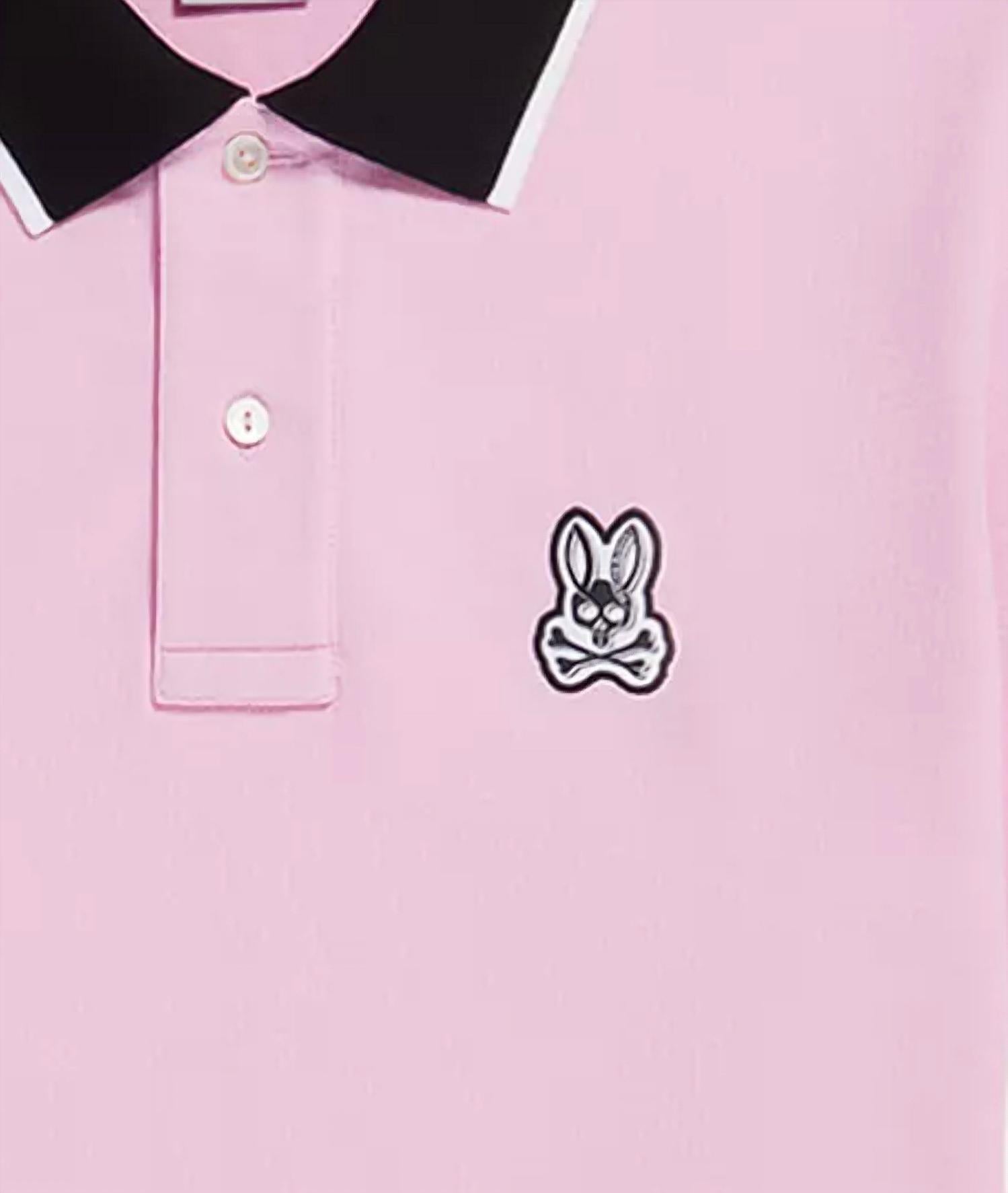 Psycho Bunny Fashion Polo Top in pink - men's t-shirt - detail view