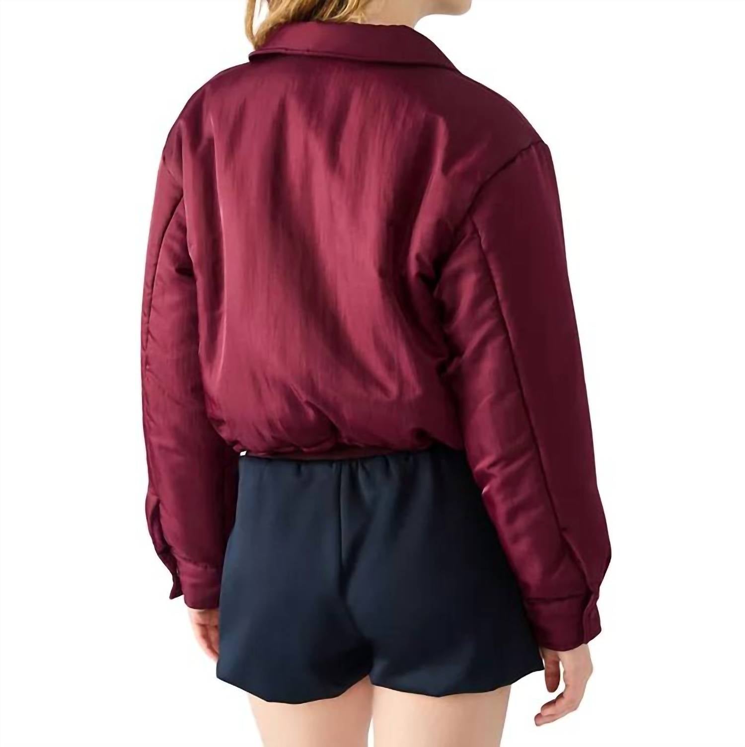 STEVE MADDEN Selma Puffer Jacket in wine - women's jacket - detail view