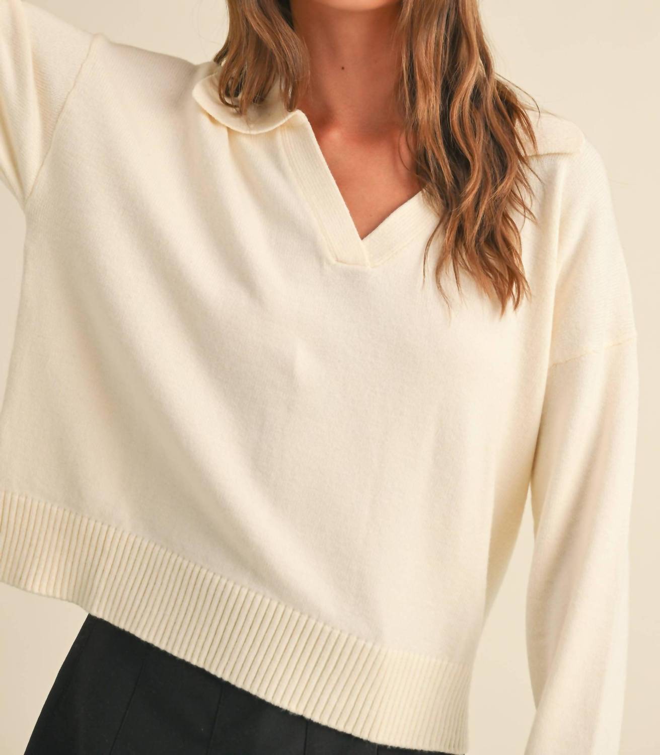 MIOU MUSE Knitted Top Soft Sweater in cream - women's sweater - view 5