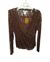 Central Falls Co. Women Floral Lace Wrap Blouse in chocolate - women's blouse