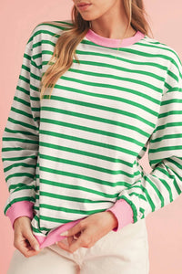 Shewin - Stripe Pullover With Trim Sweatshirt