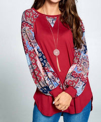 Emerald Collection - Patchwork Balloon Sleeve Raglan Top