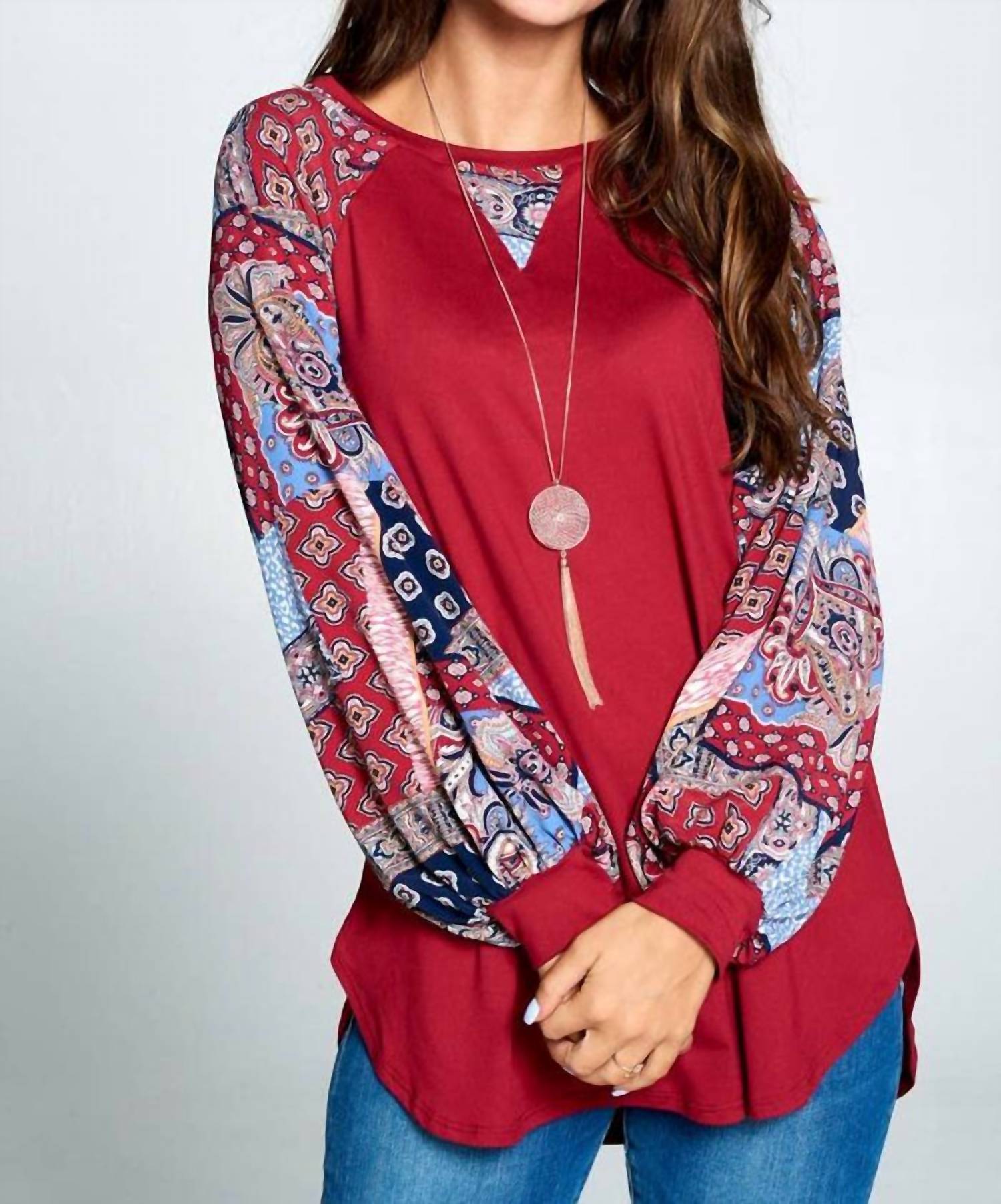 Emerald Collection - Patchwork Balloon Sleeve Raglan Top