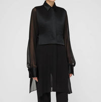 Lafayette 148 Convertible Tuxedo Tunic Vest Blouse in black - women's blouse