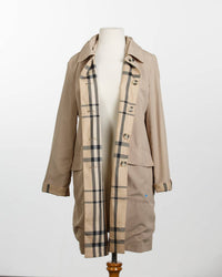 RAINRAPS Raintrench With Detachable Hood Rain Trench Coat in camel plaid - women's jacket - alternate view