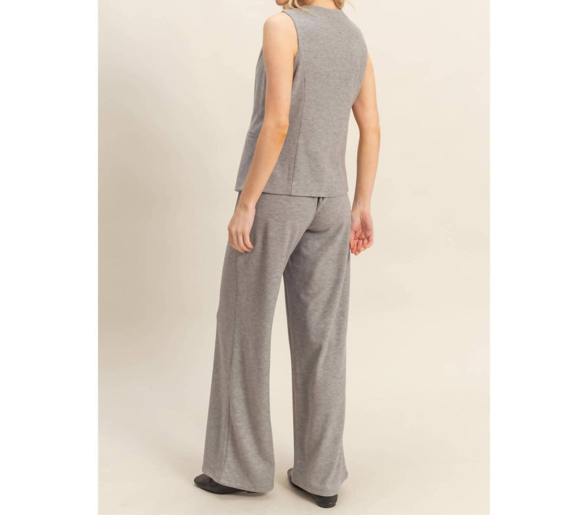 Hyfve - Ribbed Buttoned Vest And Wide-leg Pants Set
