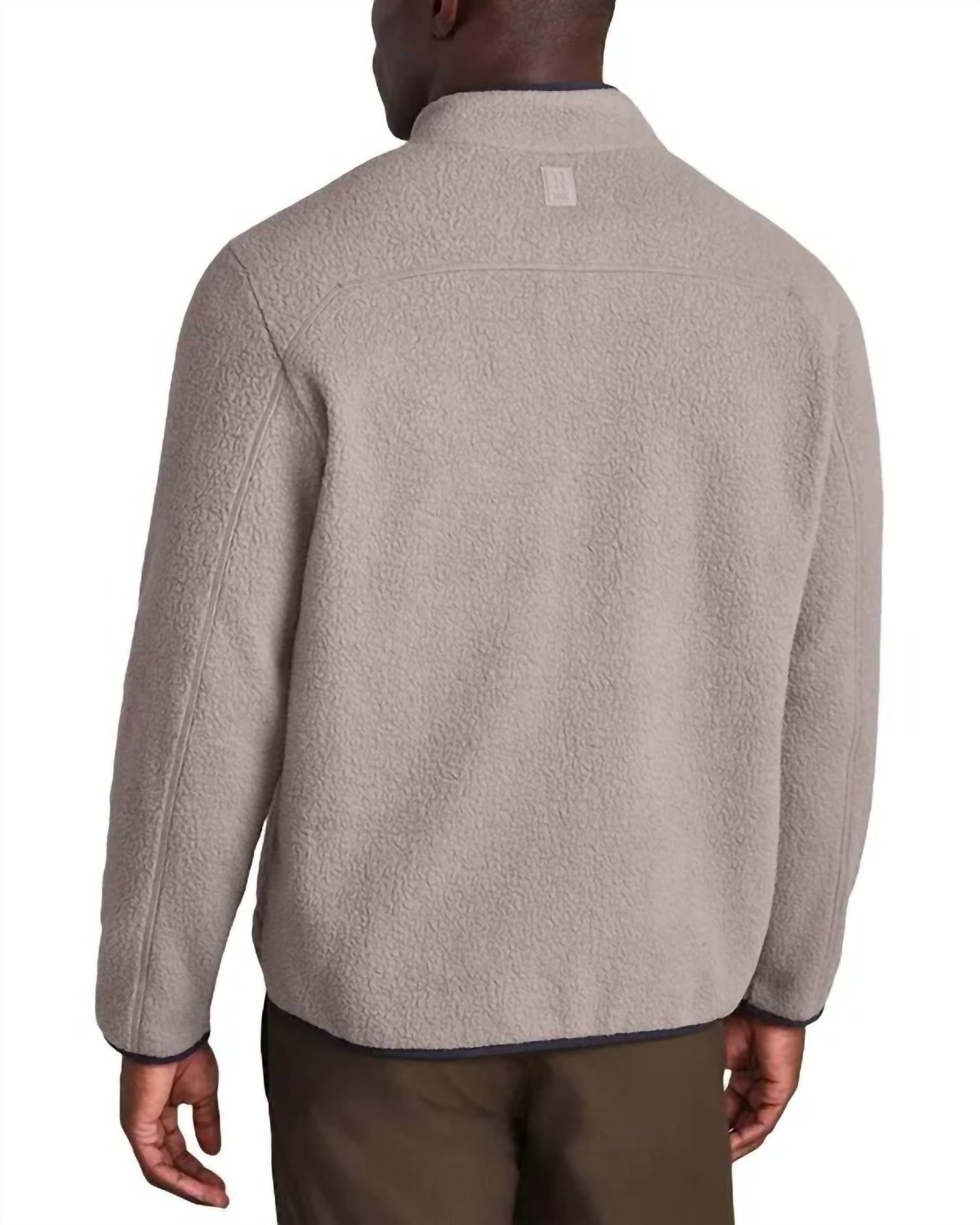 RHONE Fairbanks Fleece Pullover Sweater in foggy taupe - men's sweater - detail view