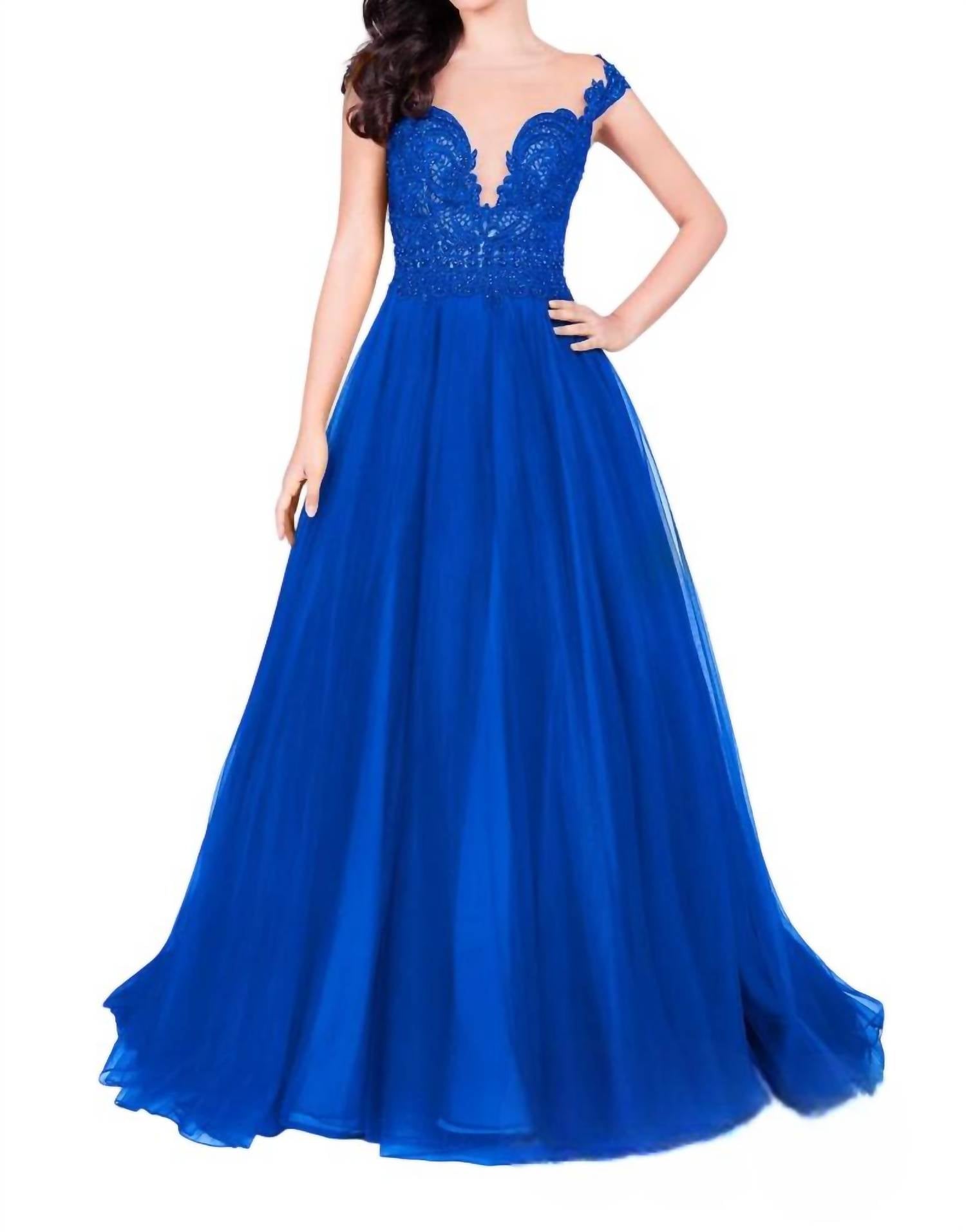 Terani Couture - Off-the-shoulder Lace Prom Dress