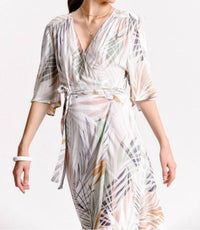 Printed Sunset Palm Wrap Dress