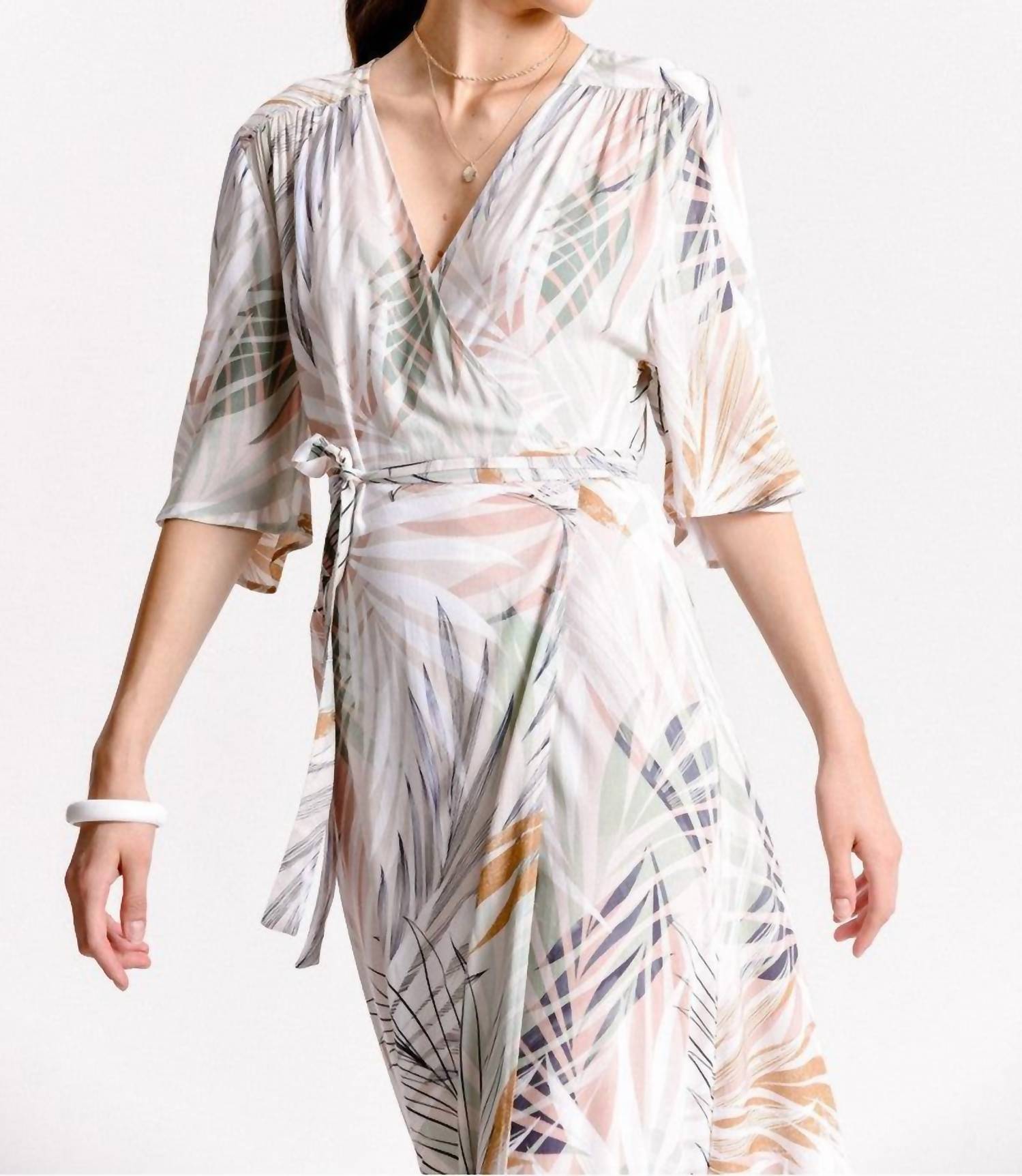 Printed Sunset Palm Wrap Dress