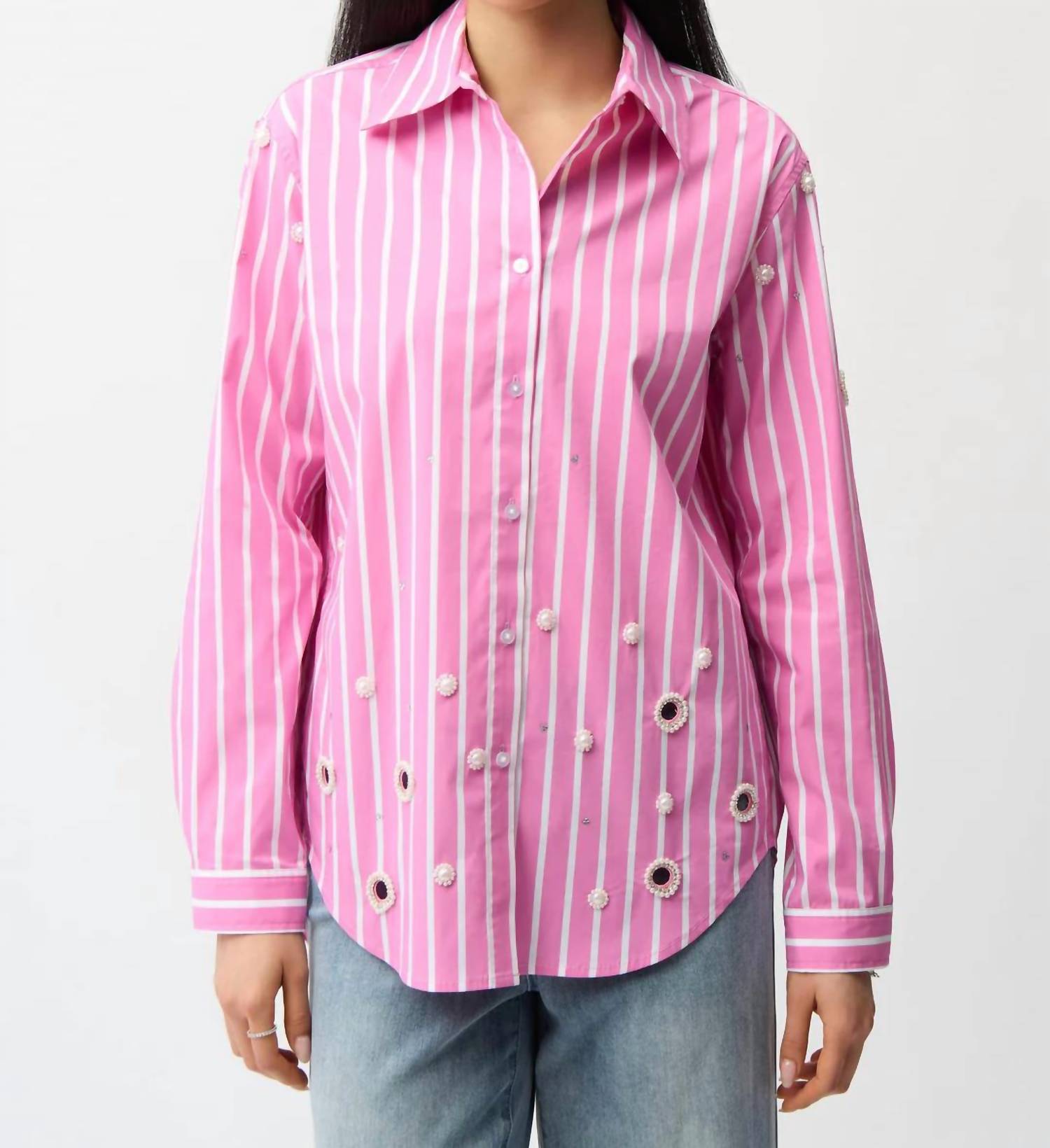 Joseph Ribkoff - Stripe Print Boxy Blouse With Rhinestones