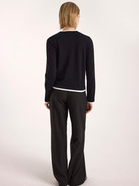 Wispr Double Contrast Trim Crewneck Jumper in black - women's sweater - detail view