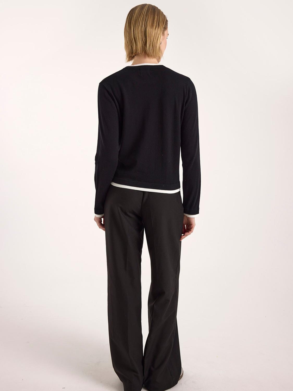 Wispr Double Contrast Trim Crewneck Jumper in black - women's sweater - detail view