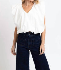 Karlie - Poplin Vneck Bubble Top