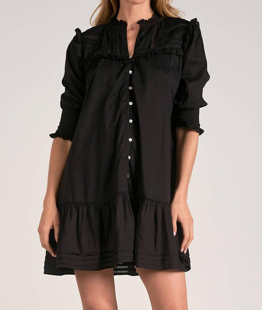 Elan - Long Sleeve Frill Button Dress