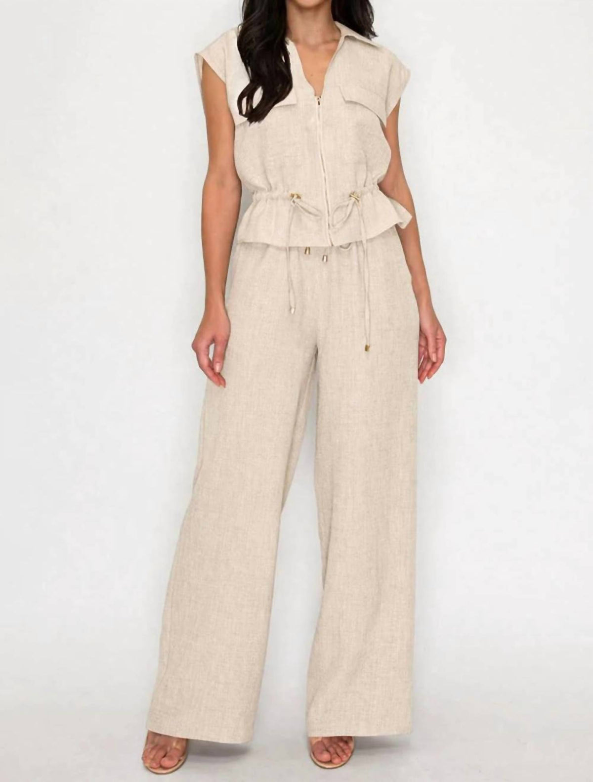 Her Bottari - Utility Zip-front Top & Wide-leg Pants Set