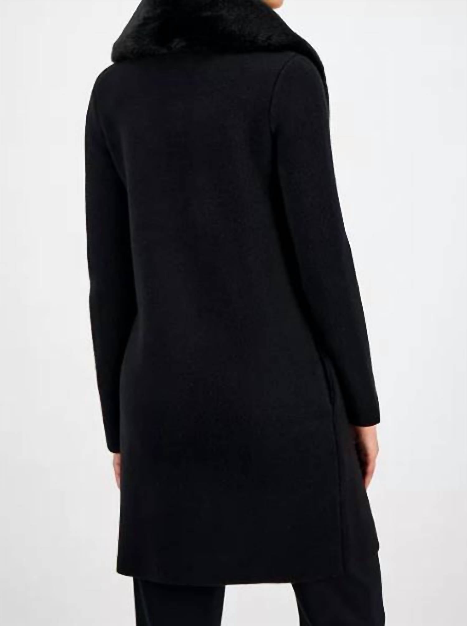 Tahari Faux Fur Shawl Collar Jacket in black - women's jacket - detail view
