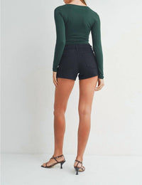 JUST BLACK DENIM Classic Clean Stretch Denim Shorts in black - women's shorts - detail view