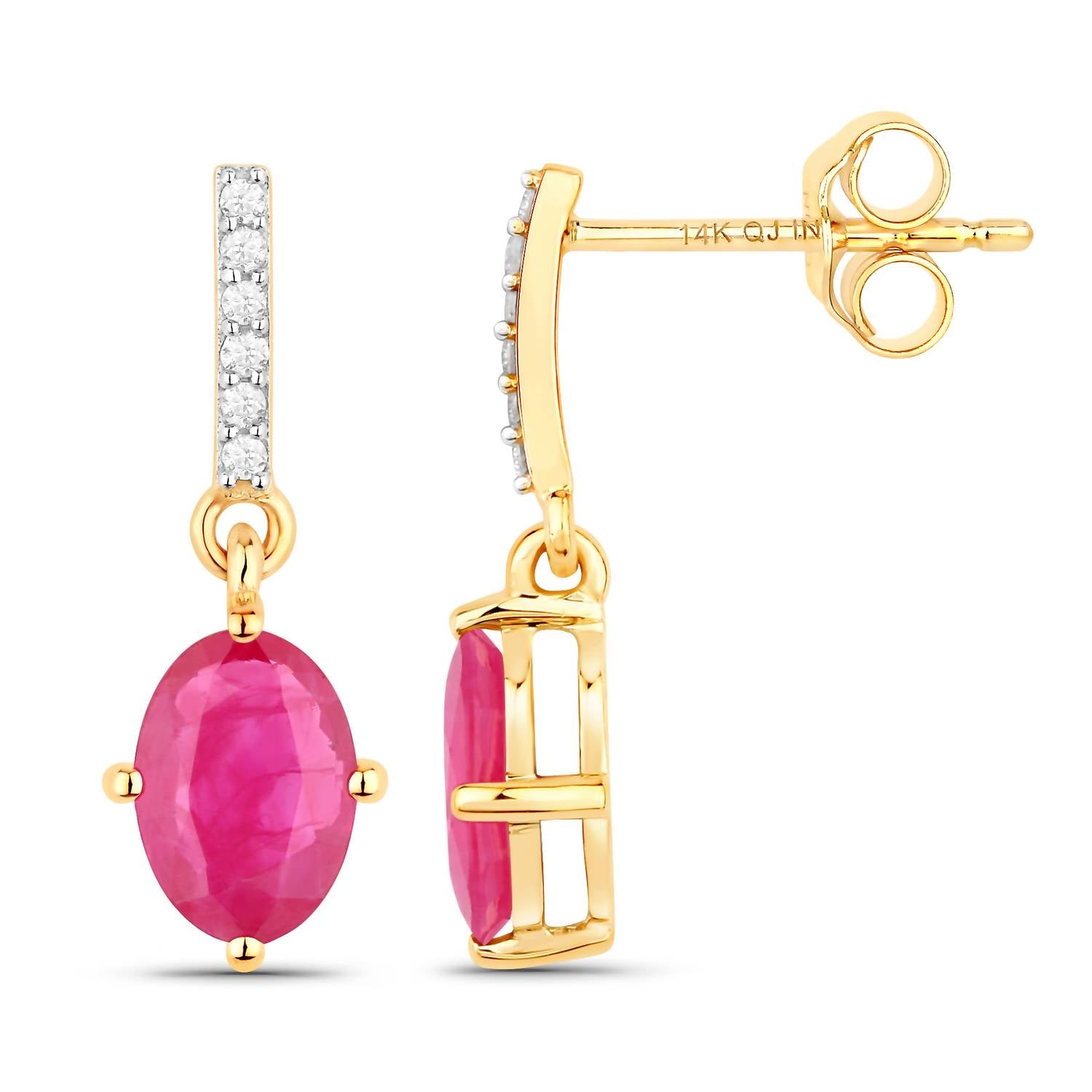 Diana M Jewels Women's Oval Natural Ruby Stud Earrings (1.75 Ct) - Classic in 14k yellow gold - women's jewelry - detail view