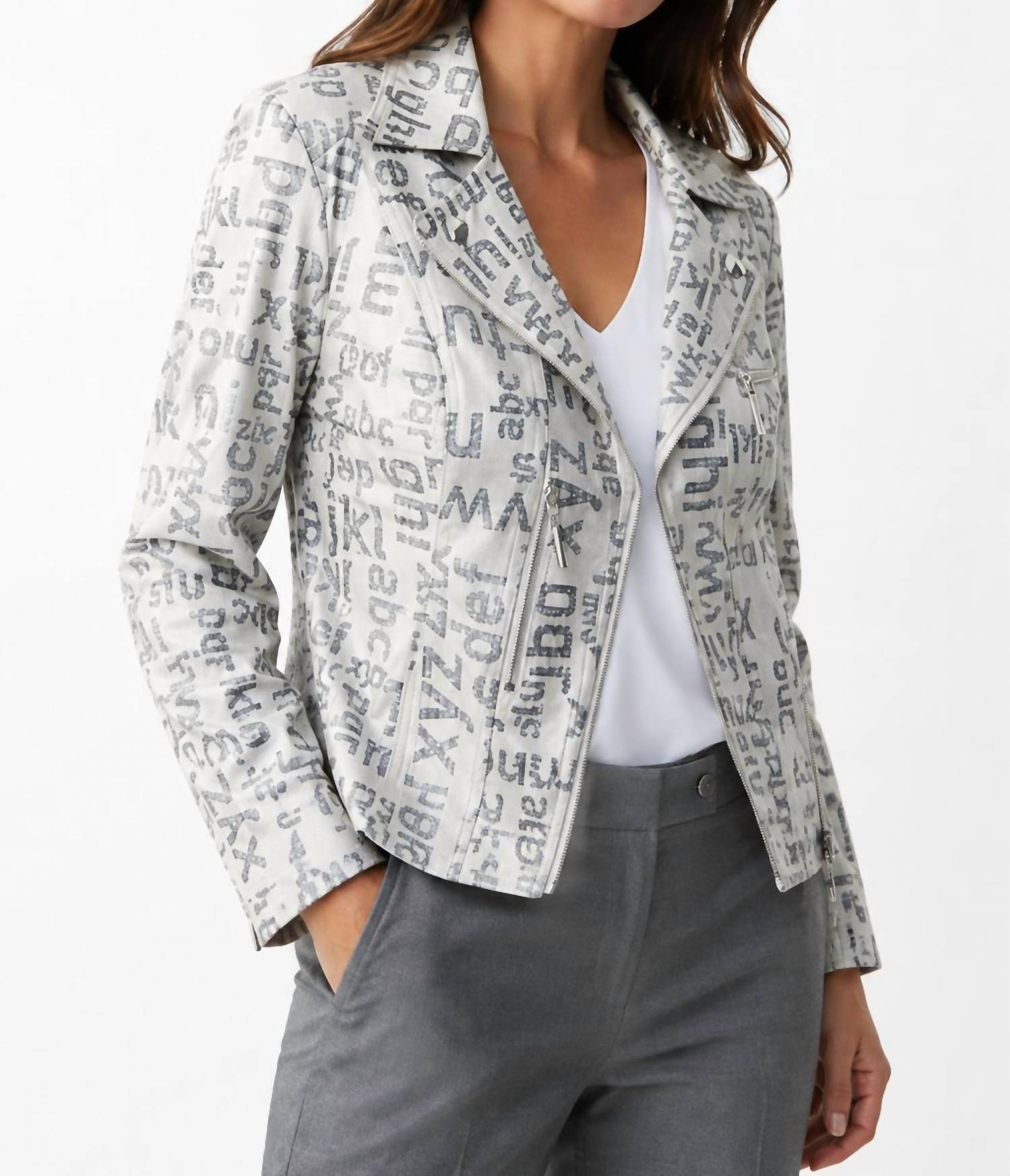 Joseph Ribkoff - alphabet printed moto jacket