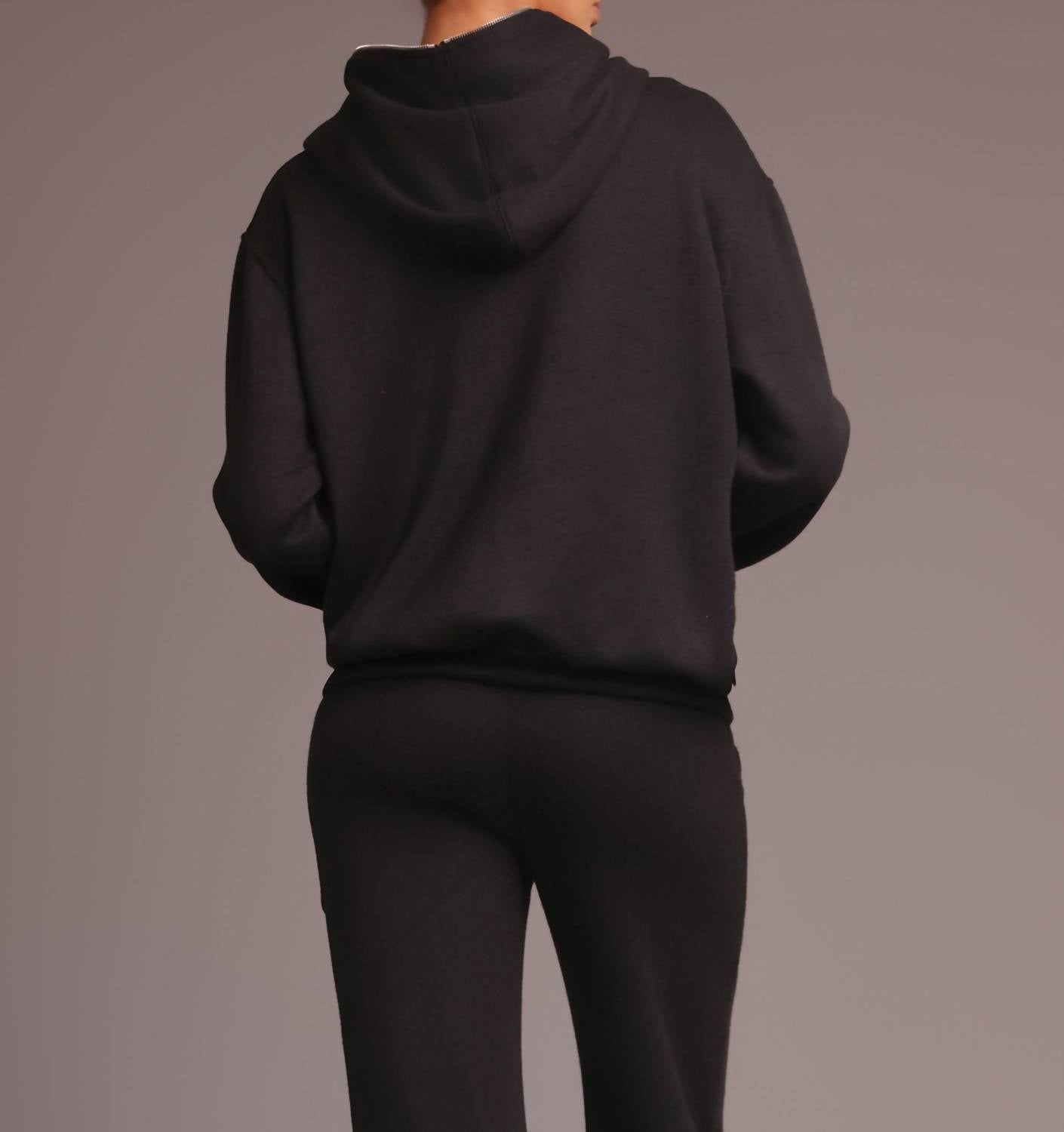 HEROINE SPORT Luxurious Double Knit Plush Hoodie in black - women's top - view 5