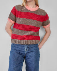 Lilla P Short Sleeve Sweater in ruby java stripe - women's sweater
